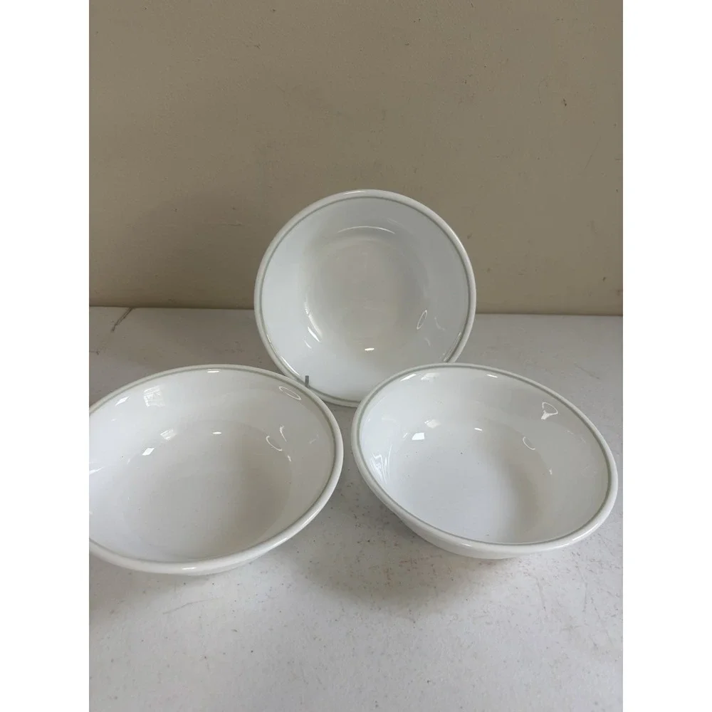 Corelle White with Green Rim Cereal Soup Bowls 6.25